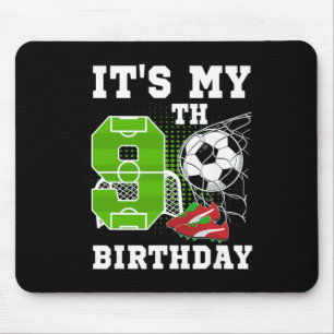 9 Year Old Birthday It's My 9th Birthday Soccer Ba Mouse Pad