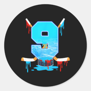 9 Year Old Boys 9th Birthday Ice Hockey Ice Cream Classic Round Sticker
