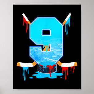 9 Year Old Boys 9th Birthday Ice Hockey Ice Cream Poster