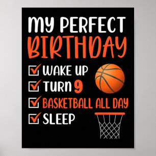 9 Year Old Bysketbyll Birthday Party 9th Boy Bday  Poster