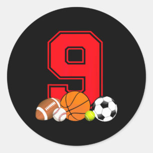 9 Year Old Bysketbyll Footbyll Bysebyll Soccer Bir Classic Round Sticker