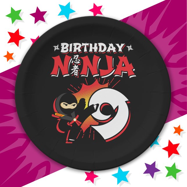 9 Year Old Comic Book Style Ninja 9th Birthday Paper Plate (Creator Uploaded)