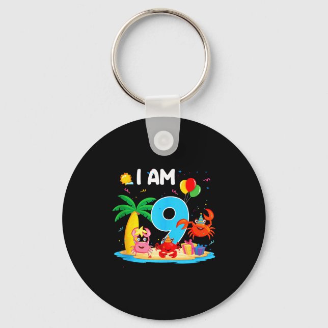 9 year old crab lover 9th crab theme beach summer key ring (Front)