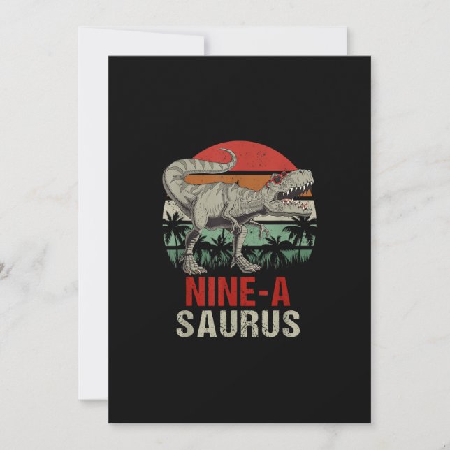 9 Year Old Dinosaur Birthday 9th T Rex Dino 9 Saur Invitation (Front)