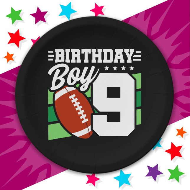 9 Year Old Football Party Theme 9th Birthday Boy Paper Plate (Creator Uploaded)
