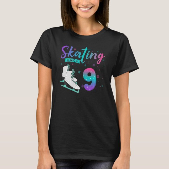 9 Year Old Girl Ice Skating Into 9th Birthday Kids T-Shirt (Front)