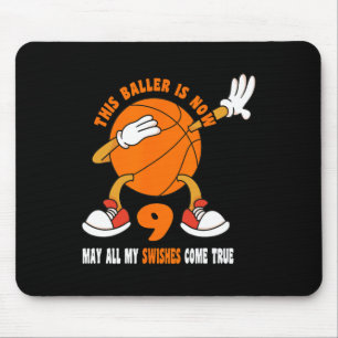 9 Year Old Happy 9th Birthday Basketball 9th Birth Mouse Pad