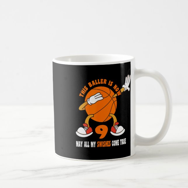 9 Year Old Happy 9th Birthday Bysketbyll 9th Birth Coffee Mug (Right)