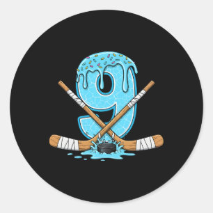 9 Year Old Hockey Ice Cream Drip Youth 9th Birthda Classic Round Sticker