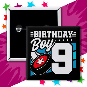 9 Year Old Hockey Party Theme 9th Birthday Boy 15 Cm Square Badge