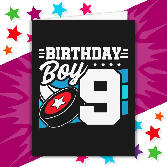 9 Year Old Hockey Party Theme 9th Birthday Boy Card (Creator Uploaded)