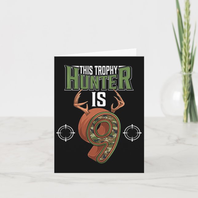 9 Year Old Hunting 9th Birthday Party Deer Hunter  Card (Front)