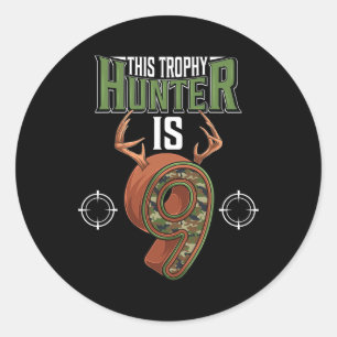9 Year Old Hunting 9th Birthday Party Deer Hunter Classic Round Sticker
