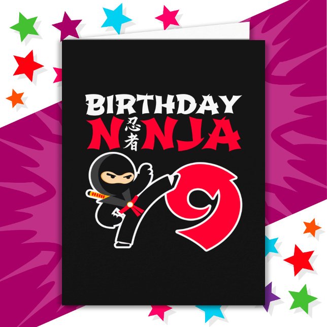 9 Year Old Karate Ninja Party Kids 9th Birthday Card (Creator Uploaded)