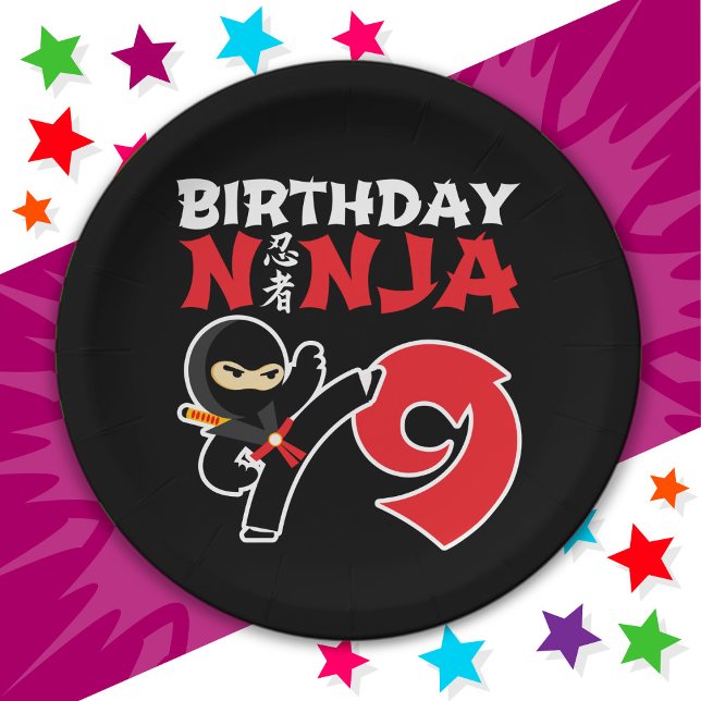 9 Year Old Karate Ninja Party Kids 9th Birthday Paper Plate (Creator Uploaded)