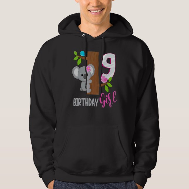 9 Year Old Koala Birthday Koalafied Girl 9th Birth Hoodie (Front)