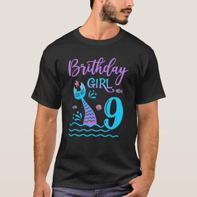 9 Year Old Mermaid Birthday Girl Kids 9th Birthday T-Shirt (Front)
