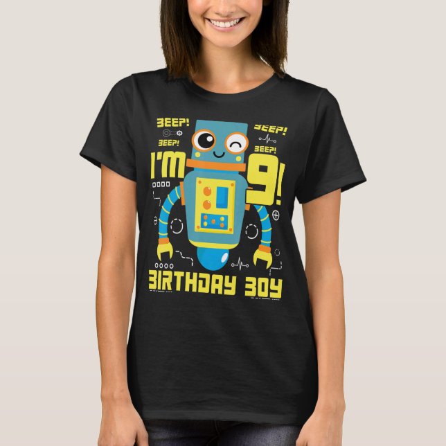 9 Year Old Robot Science Engineer Robotics Birthda T-Shirt (Front)