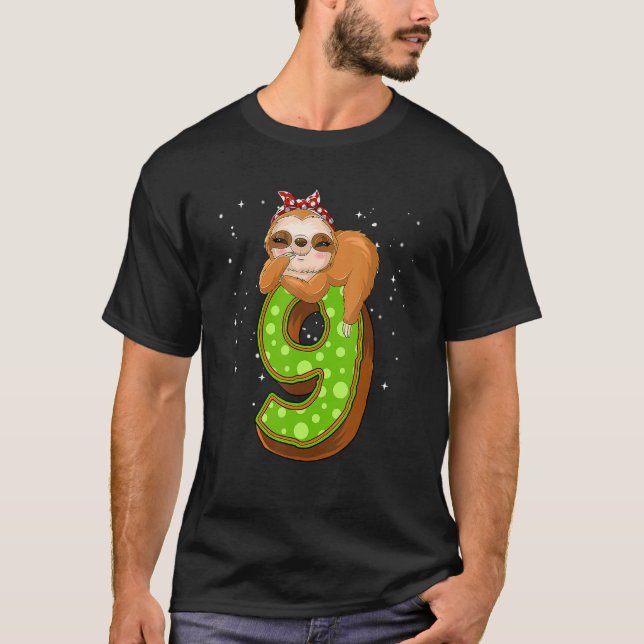 9 Year Old Sloth 9th Birthday Girl Party Cute Slot T-Shirt (Front)