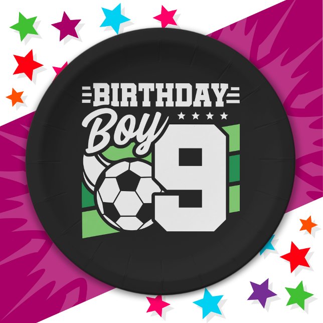 9 Year Old Soccer Football Party 9th Birthday Boy Paper Plate (Creator Uploaded)