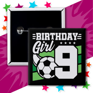 9 Year Old Soccer Football Party 9th Birthday Girl 15 Cm Square Badge