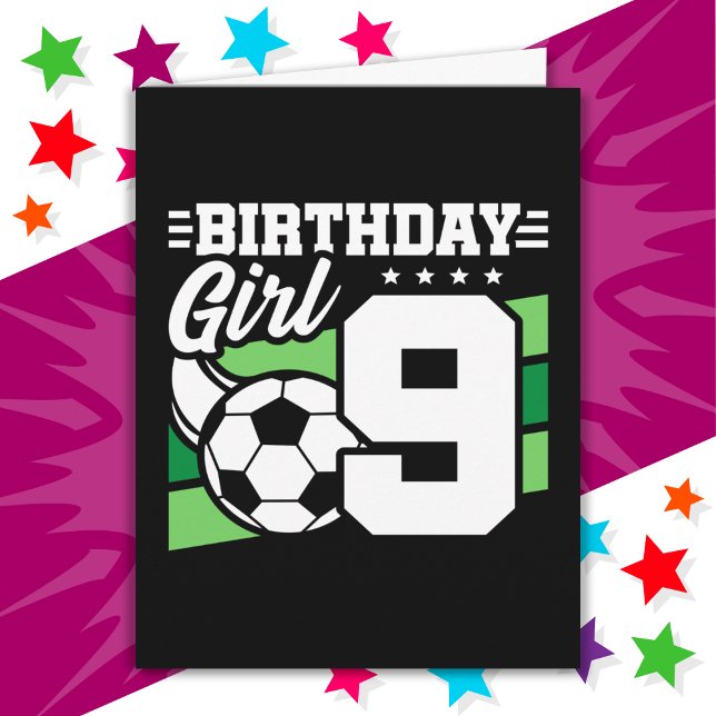 9 Year Old Soccer Football Party 9th Birthday Girl Card (Creator Uploaded)