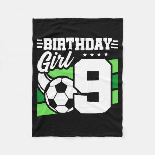 9 Year Old Soccer Football Party 9th Birthday Girl Fleece Blanket
