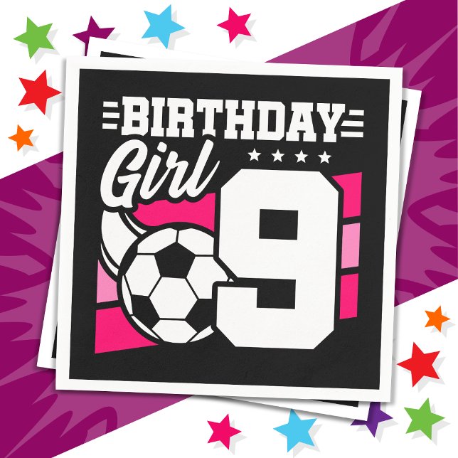 9 Year Old Soccer Football Party 9th Birthday Girl Napkin (Creator Uploaded)