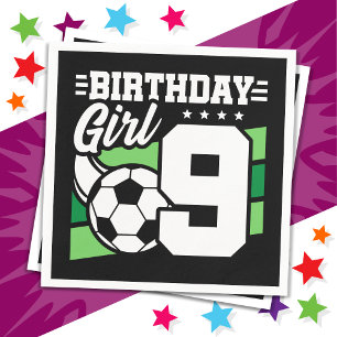 9 Year Old Soccer Football Party 9th Birthday Girl Napkin