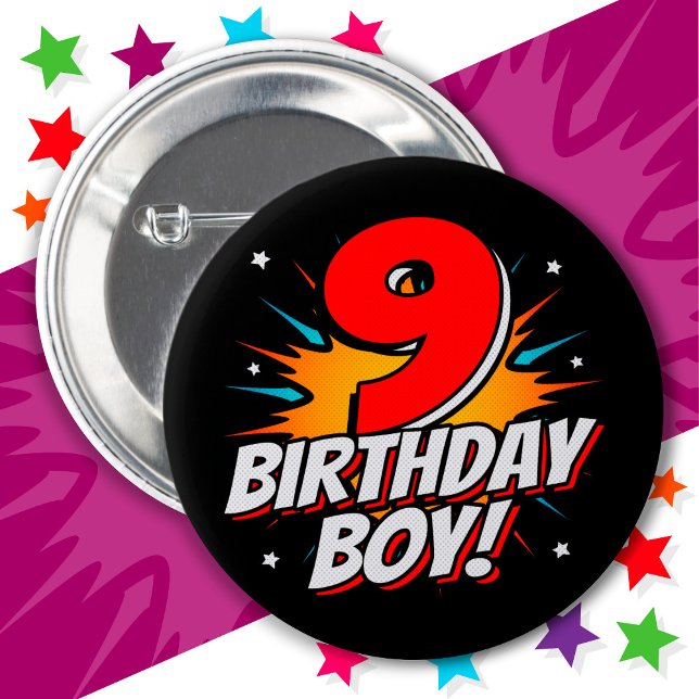 9 Year Old Superhero Birthday Boy 9th Birthday 6 Cm Round Badge (Creator Uploaded)