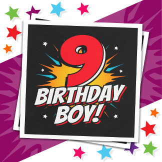9 Year Old Superhero Birthday Boy 9th Birthday Napkin