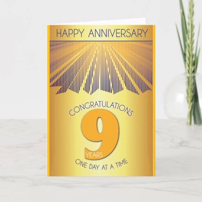9 Year Sober Anniversary | Golden Ray 12 Step  Card (Front)