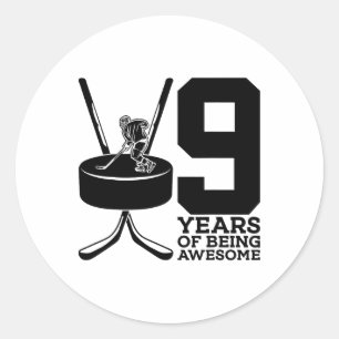 9 Years Of Being Awesome Ice Hockey 9th Birthday  Classic Round Sticker