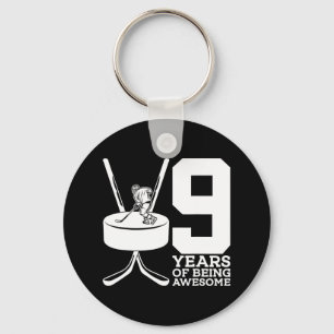 9 YEARS OF BEING AWESOME ICE HOCKEY 9TH BIRTHDAY KEY RING