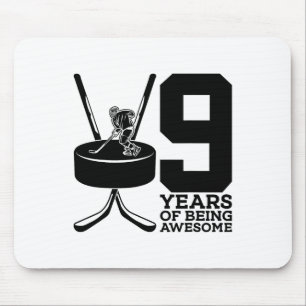 9 Years Of Being Awesome Ice Hockey 9th Birthday Mouse Pad