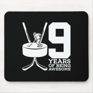 9 YEARS OF BEING AWESOME ICE HOCKEY 9TH BIRTHDAY MOUSE PAD