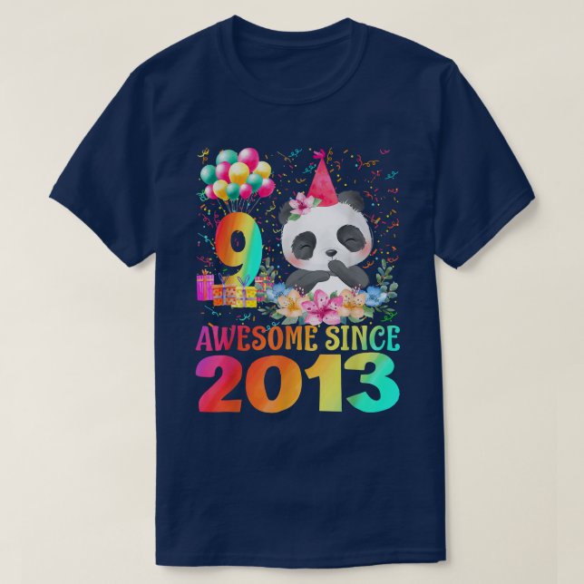 9 Years Old 9th Birthday Panda Awesome Since 2013  T-Shirt (Design Front)