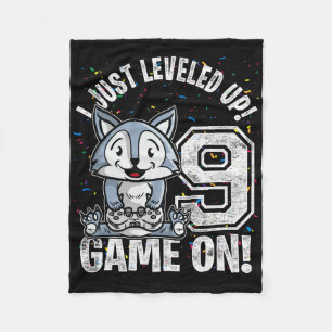 9 Years Old 9th Birthday Wolf Boy Girl Gifts Video Fleece Blanket