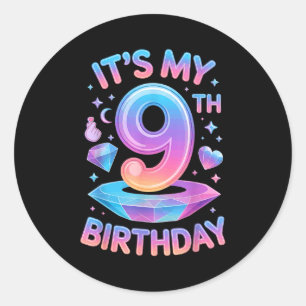 9 Years Old Bday K-p Kids 9th Birthday Girls Kp Bi Classic Round Sticker