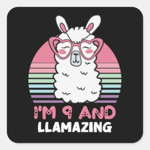 9 Years Old Bday Llamazing 9th Birthday Llama Square Sticker
