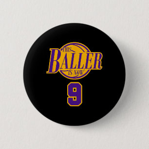 9 Years Old Birthday Basketball Baller Purple And  6 Cm Round Badge