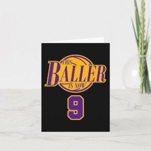 9 Years Old Birthday Basketball Baller Purple And  Card