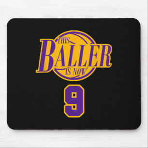 9 Years Old Birthday Basketball Baller Purple And Mouse Pad