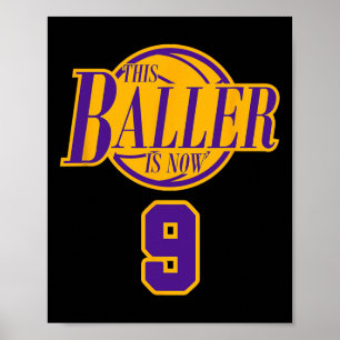 9 Years Old Birthday Basketball Baller Purple And Poster