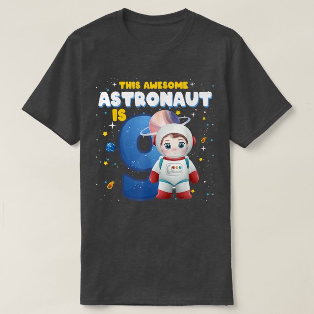 9 Years Old Birthday Boy Astronaut Outer Space Spa T-Shirt (Design Front)