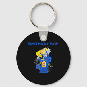 9 Years Old Birthday Boy Blue And Yellow Basketbal Key Ring