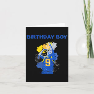 9 Years Old Birthday Boy Blue And Yellow Bysketbyl Card