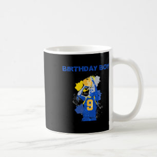 9 Years Old Birthday Boy Blue And Yellow Bysketbyl Coffee Mug