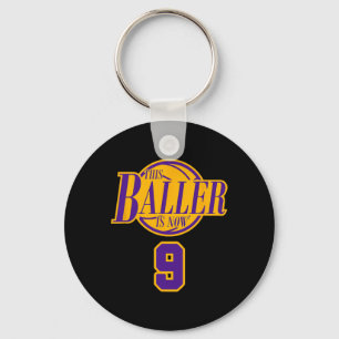 9 Years Old Birthday Bysketbyll Byller Purple And Key Ring