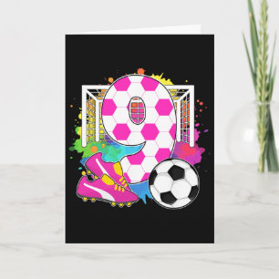 9 Years Old Birthday Girl 9th Birthday Soccer Them Card